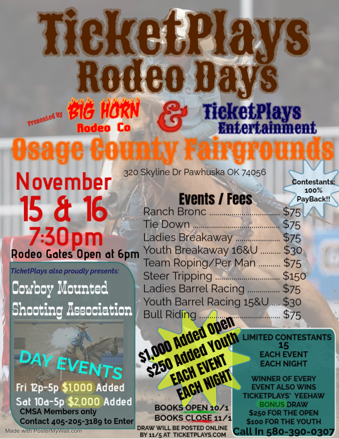 Ticket Plays Rodeo Days contestant poster. Books open 10/1/24.